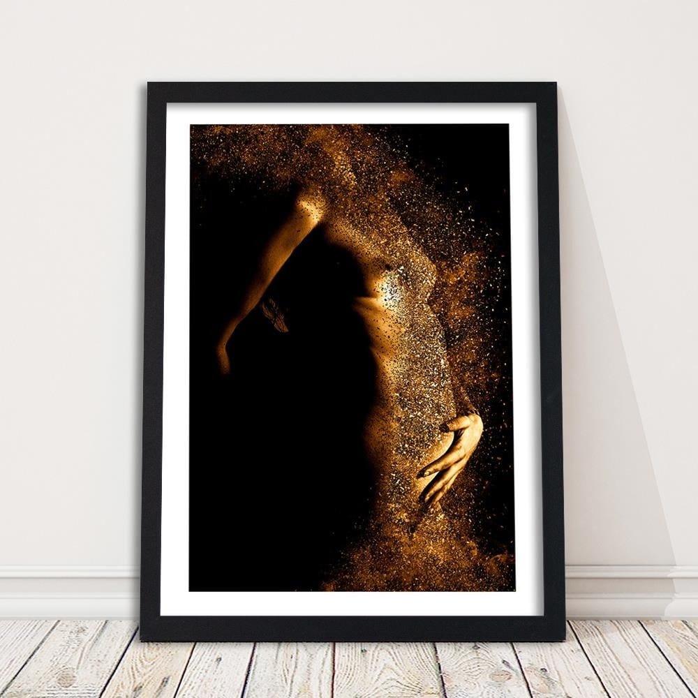Glezna melnā rāmī - Female Nude Gold Dust Home Trends