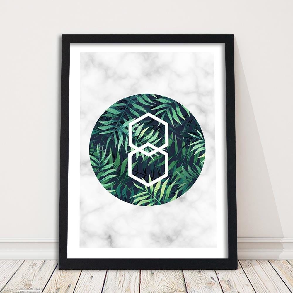 Glezna melnā rāmī - Fern Leaf In A Circle - Marble Home Trends