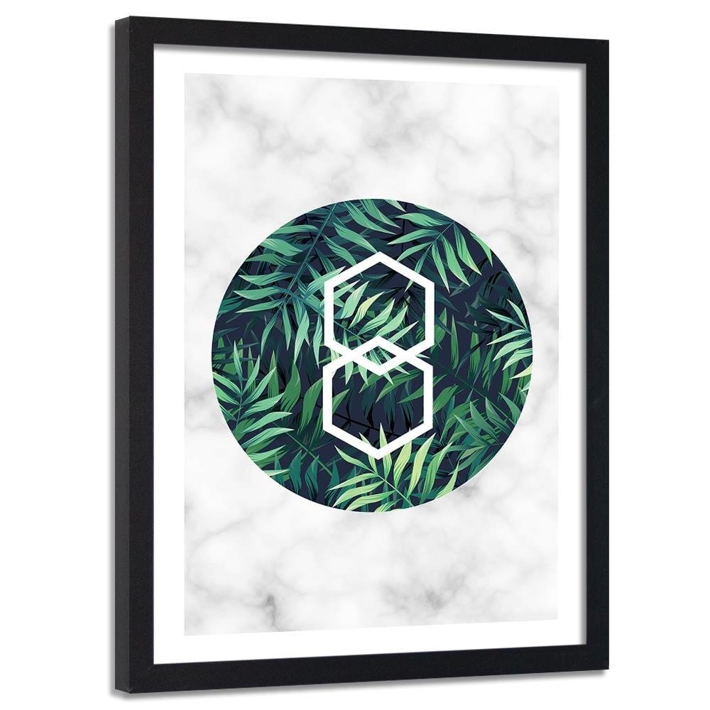 Glezna melnā rāmī - Fern Leaf In A Circle - Marble Home Trends
