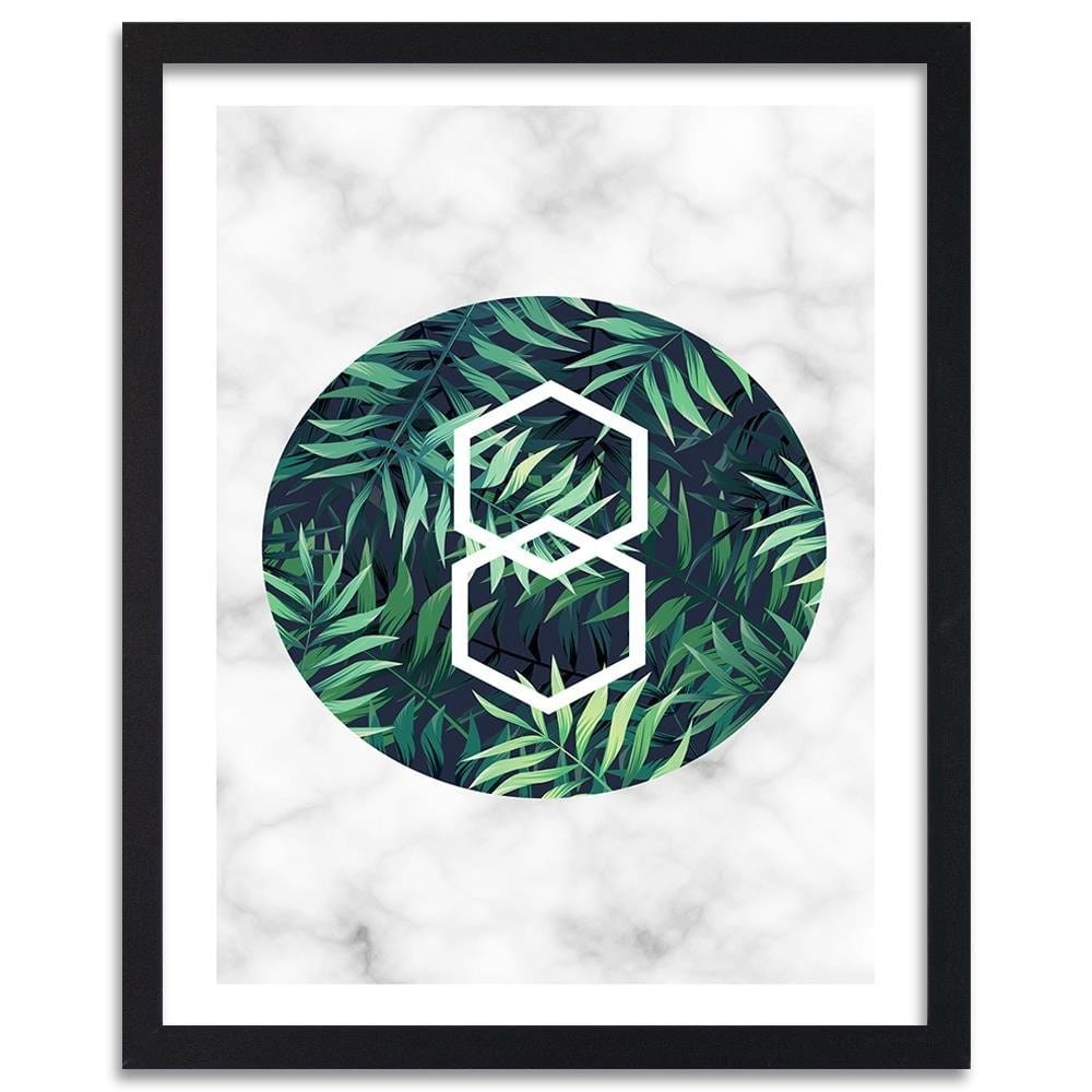 Glezna melnā rāmī - Fern Leaf In A Circle - Marble Home Trends