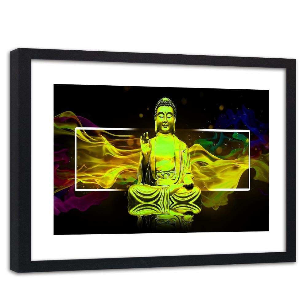 Glezna melnā rāmī - Figure Meditating Buddha Home Trends