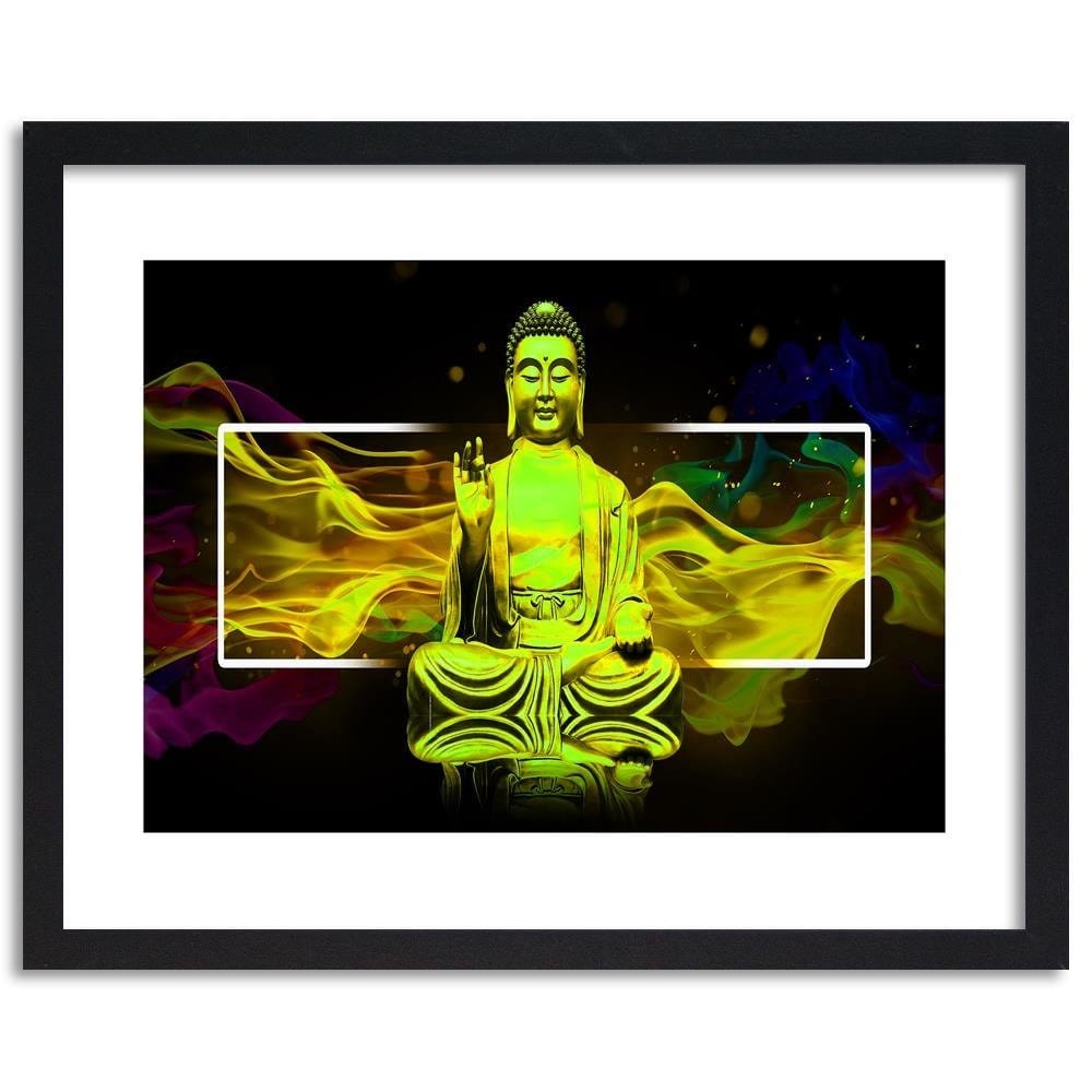 Glezna melnā rāmī - Figure Meditating Buddha Home Trends