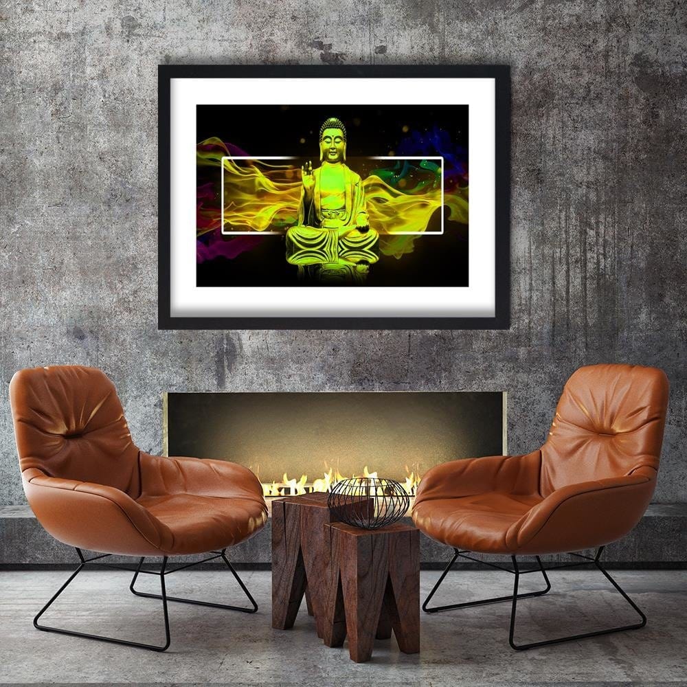 Glezna melnā rāmī - Figure Meditating Buddha Home Trends
