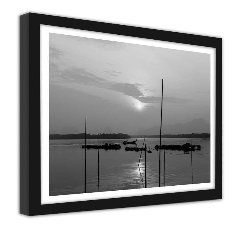 Glezna melnā rāmī - Fishermen's life Lake Home Trends