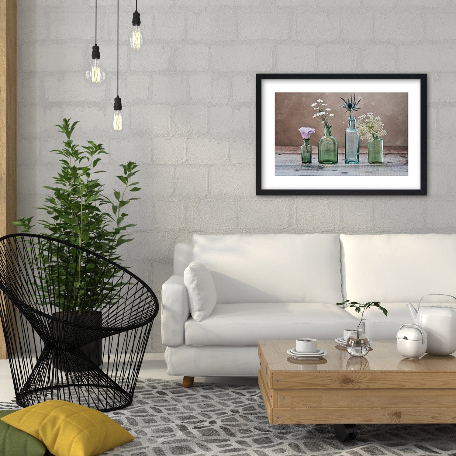 Glezna melnā rāmī - Flowers In Glass Vases Home Trends