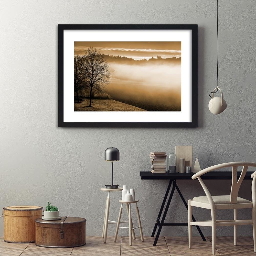 Glezna melnā rāmī - Fog Over The Lake 1 Home Trends