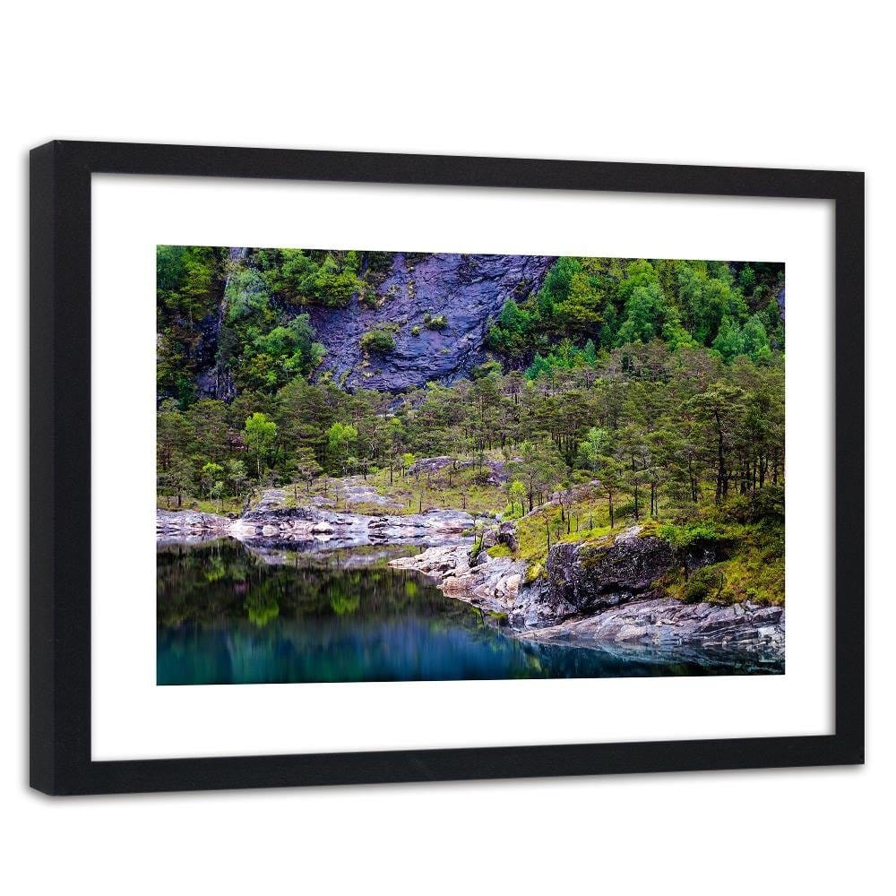 Glezna melnā rāmī - Forest On A Mountain Lake Home Trends