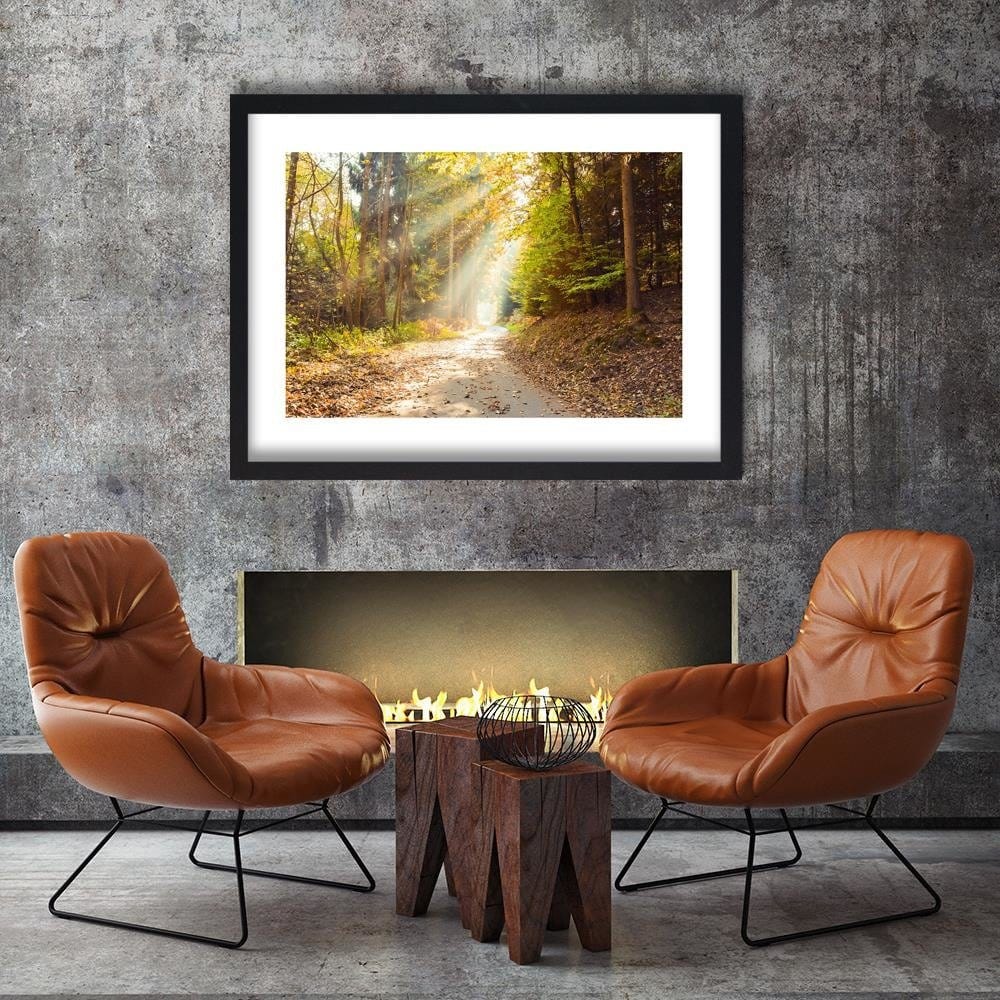 Glezna melnā rāmī - Forest Road In Autumn Home Trends