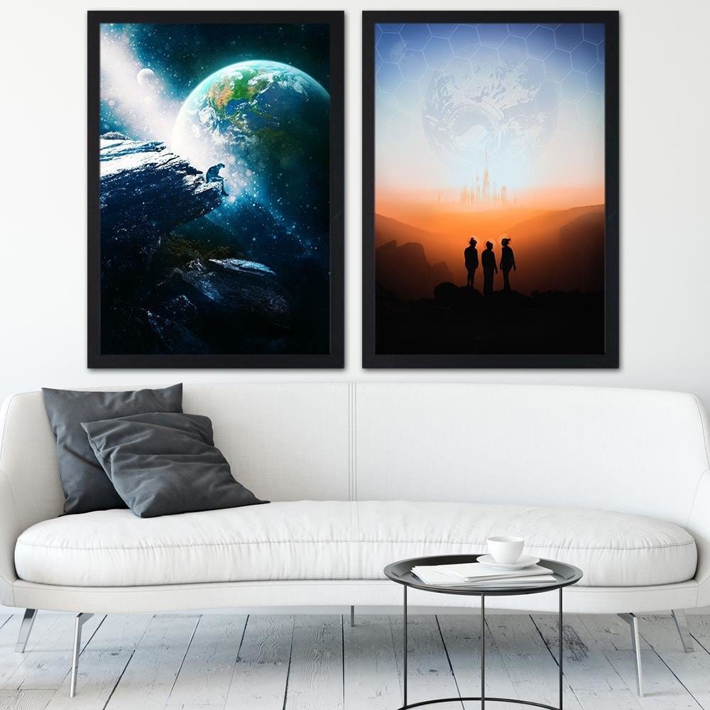 Glezna melnā rāmī - Galaxy Painting Orange Home Trends