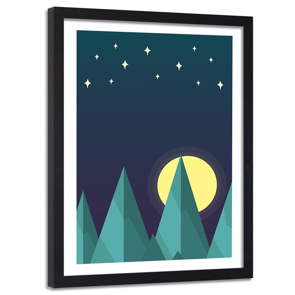 Glezna melnā rāmī - Geometric Forest Landscape With Stars Home Trends