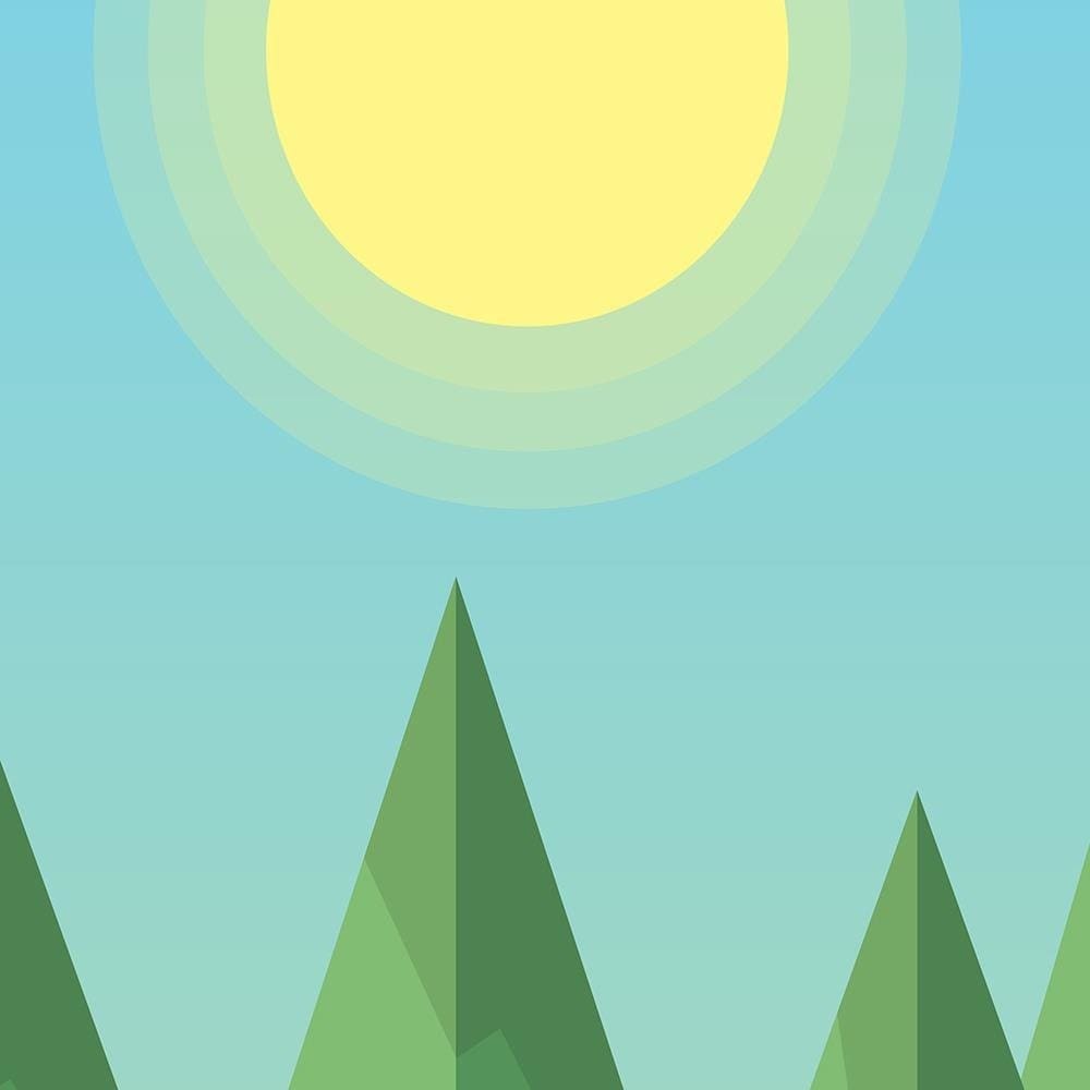 Glezna melnā rāmī - Geometric Forest Landscape With The Sun Home Trends