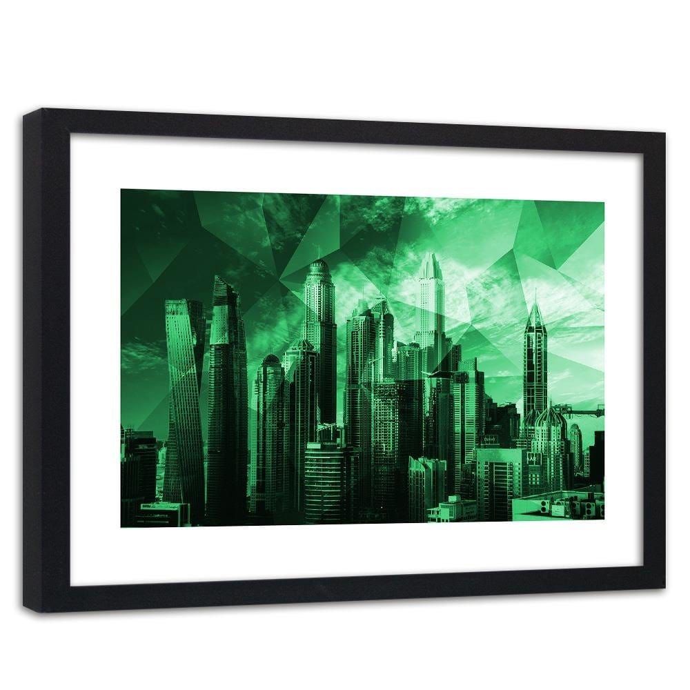 Glezna melnā rāmī - Geometric Green City 3 Home Trends