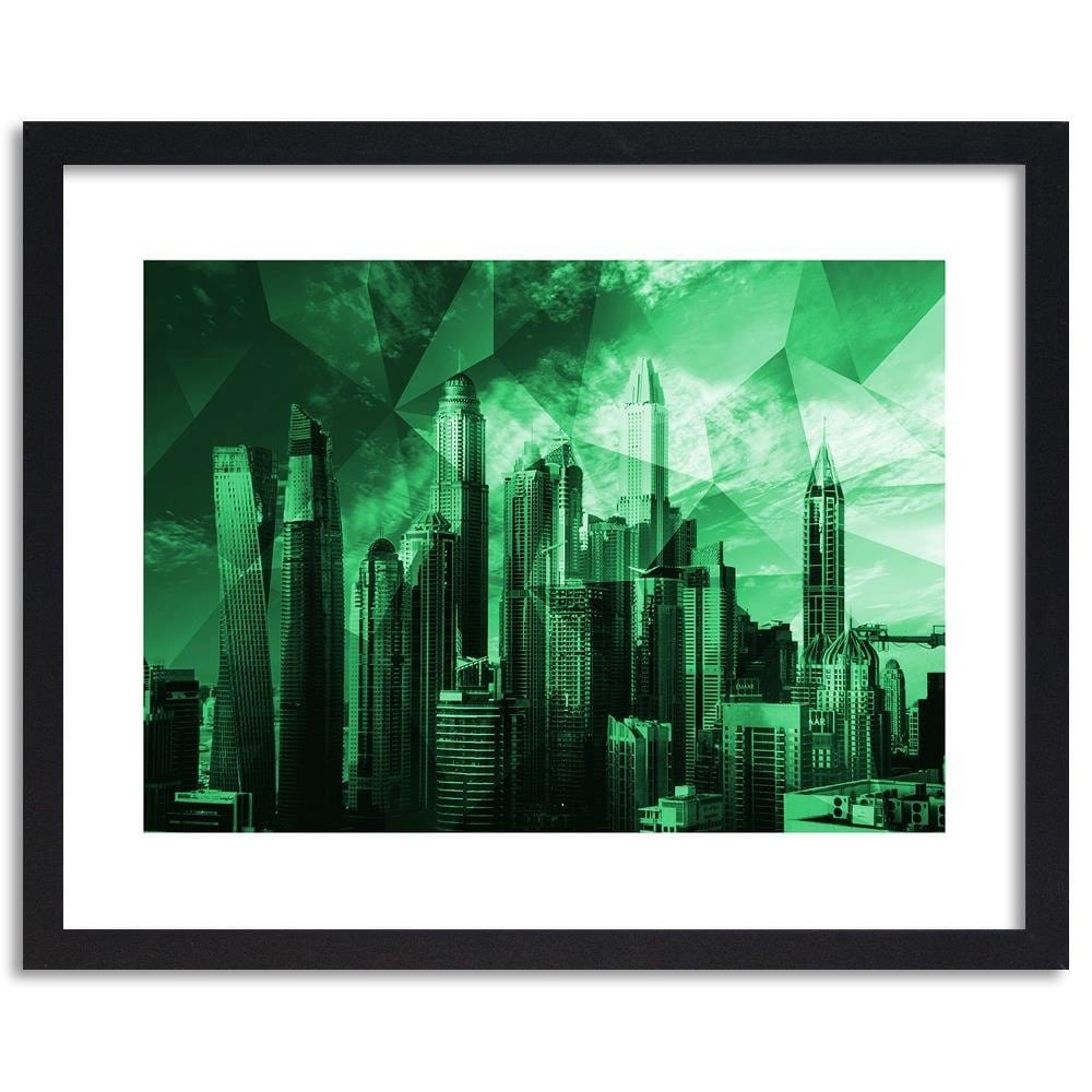 Glezna melnā rāmī - Geometric Green City 3 Home Trends