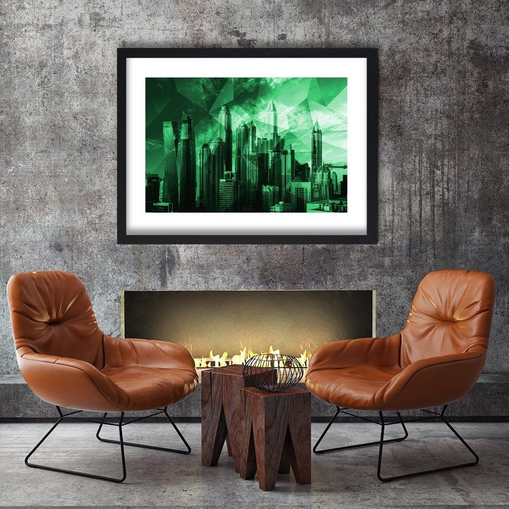 Glezna melnā rāmī - Geometric Green City 3 Home Trends