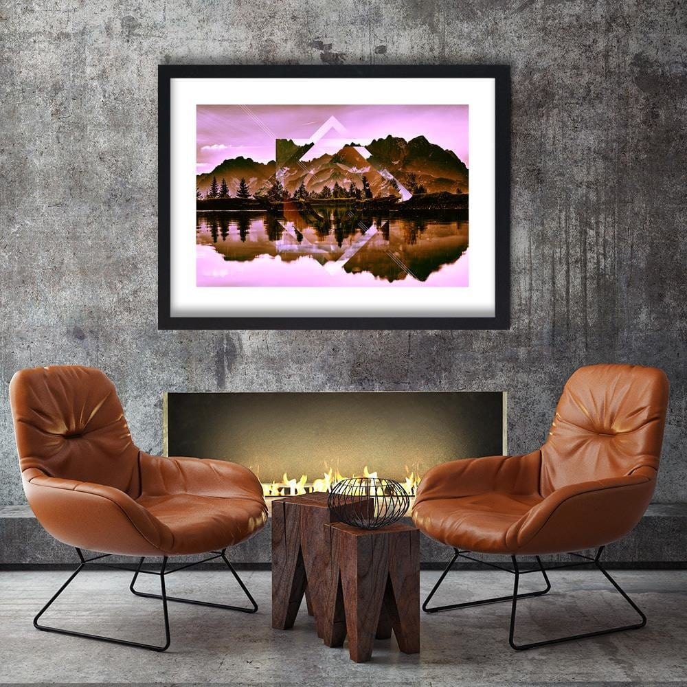 Glezna melnā rāmī - Geometric Landscape With Figures Of 2 Home Trends