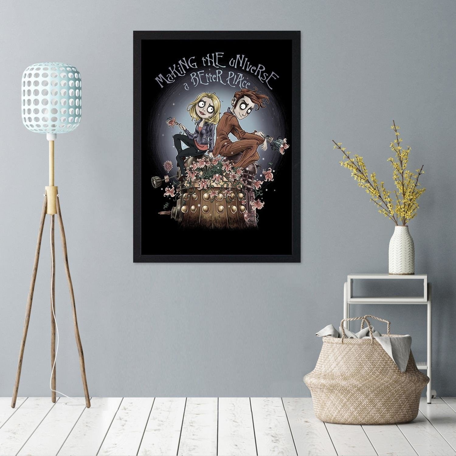 Glezna melnā rāmī - Girl And Boy On A Background Of The Moon Home Trends