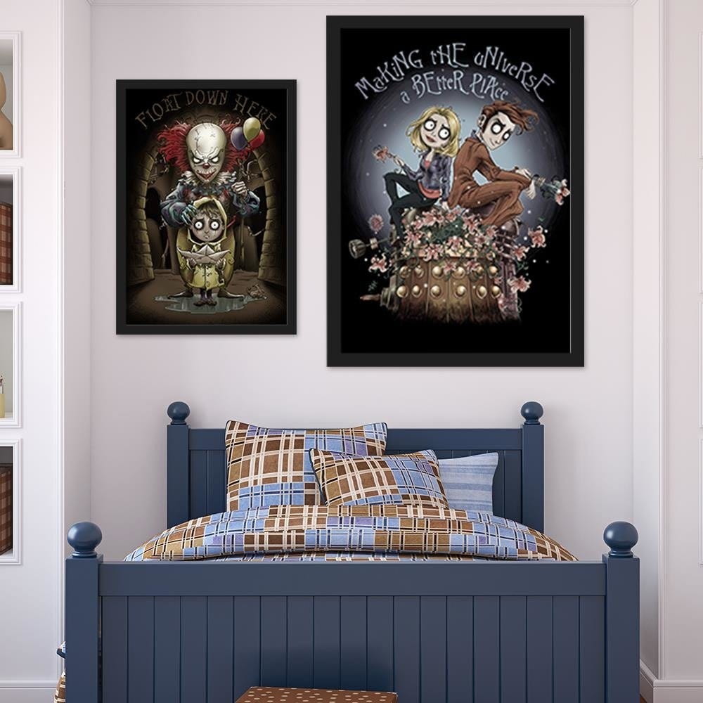 Glezna melnā rāmī - Girl And Boy On A Background Of The Moon Home Trends