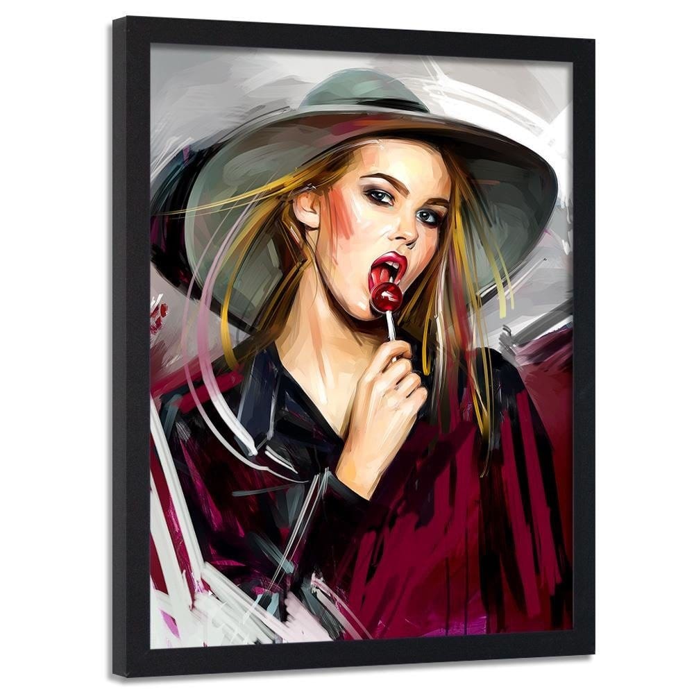 Glezna melnā rāmī - Girl With Lollipop Home Trends
