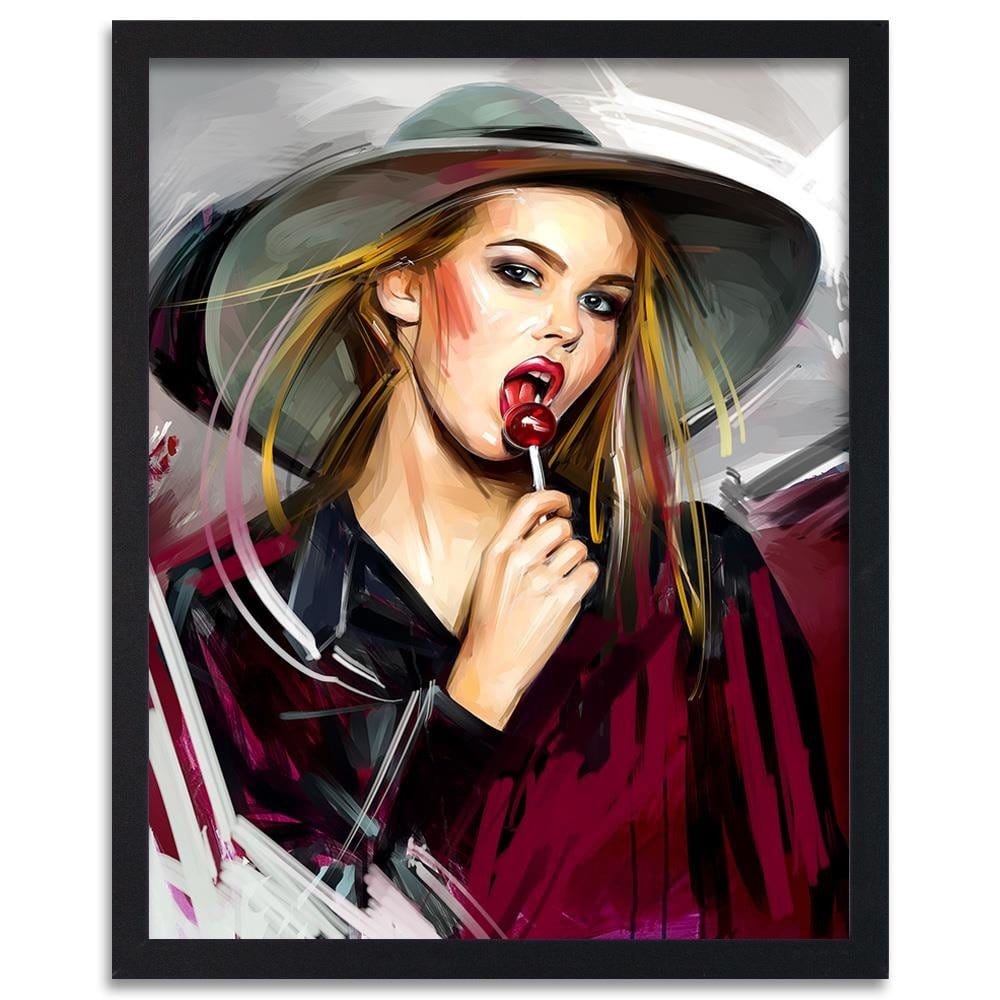 Glezna melnā rāmī - Girl With Lollipop Home Trends