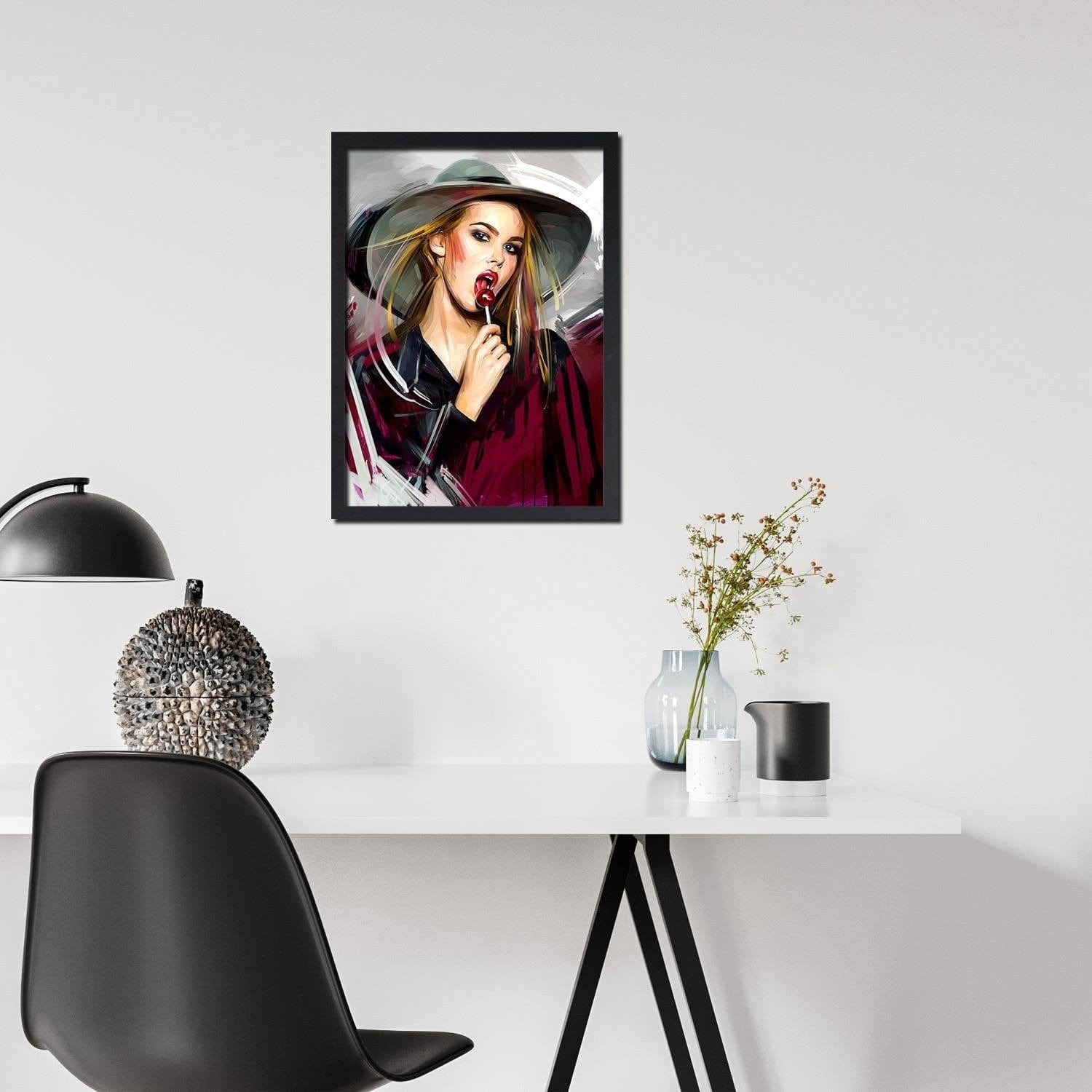 Glezna melnā rāmī - Girl With Lollipop Home Trends