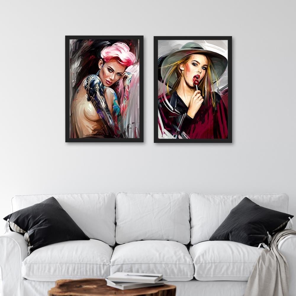 Glezna melnā rāmī - Girl With Tattoos Home Trends