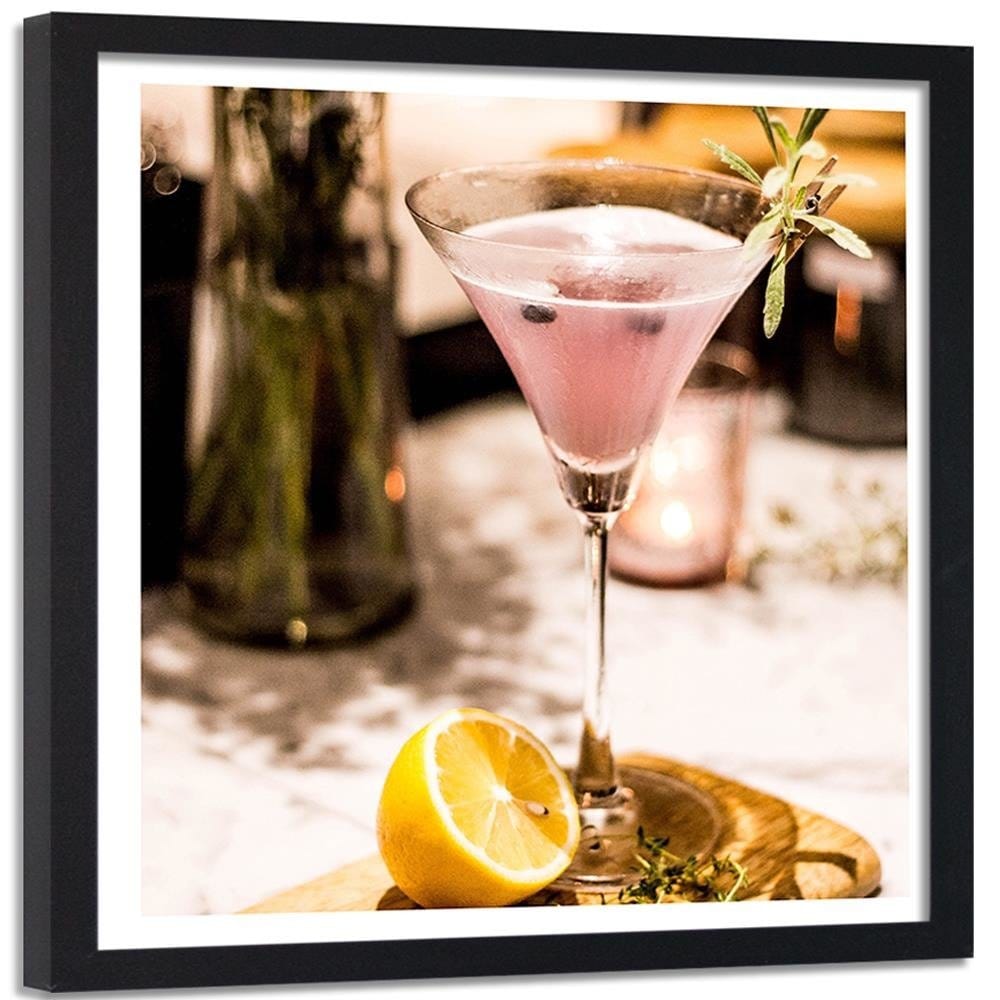 Glezna melnā rāmī - Glass Of Pink Drink Home Trends