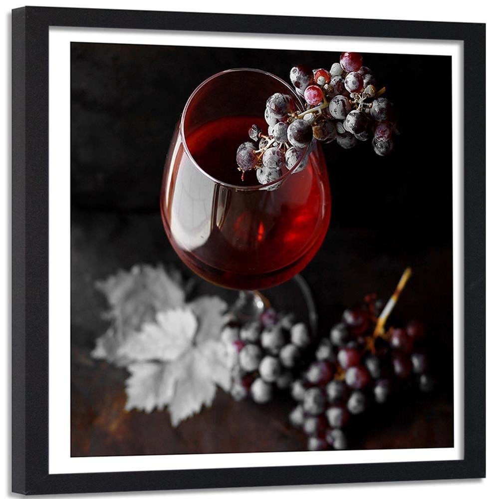 Glezna melnā rāmī - Glass Of Wine And Grapes 2 Home Trends