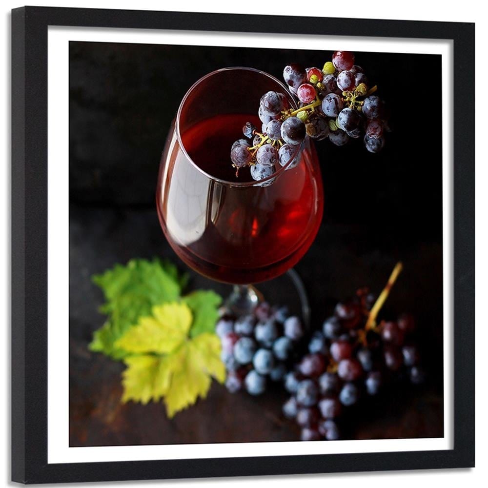 Glezna melnā rāmī - Glass Of Wine And Grapes Home Trends