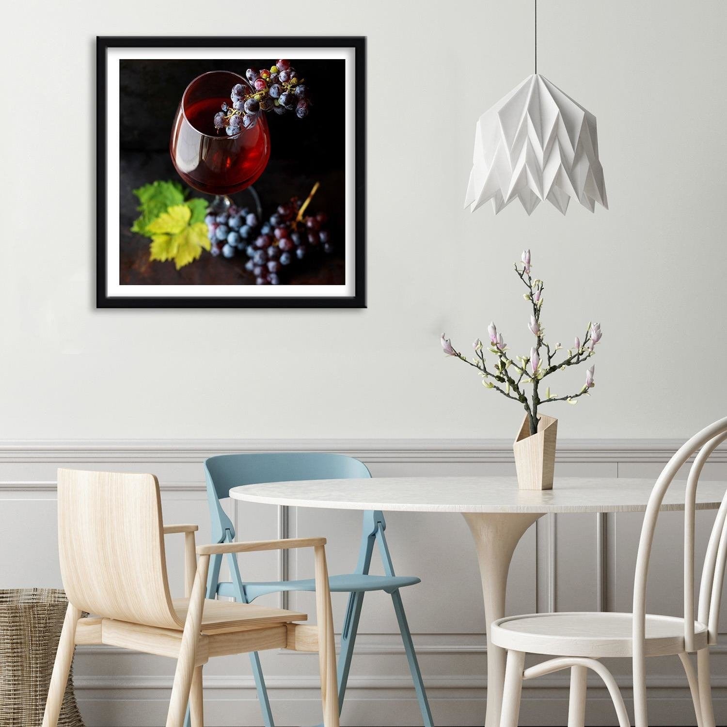 Glezna melnā rāmī - Glass Of Wine And Grapes Home Trends