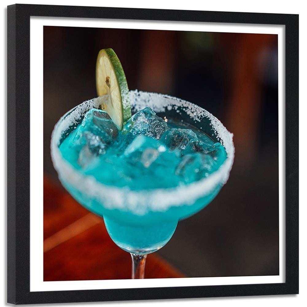 Glezna melnā rāmī - Glass With A Blue Drink Home Trends