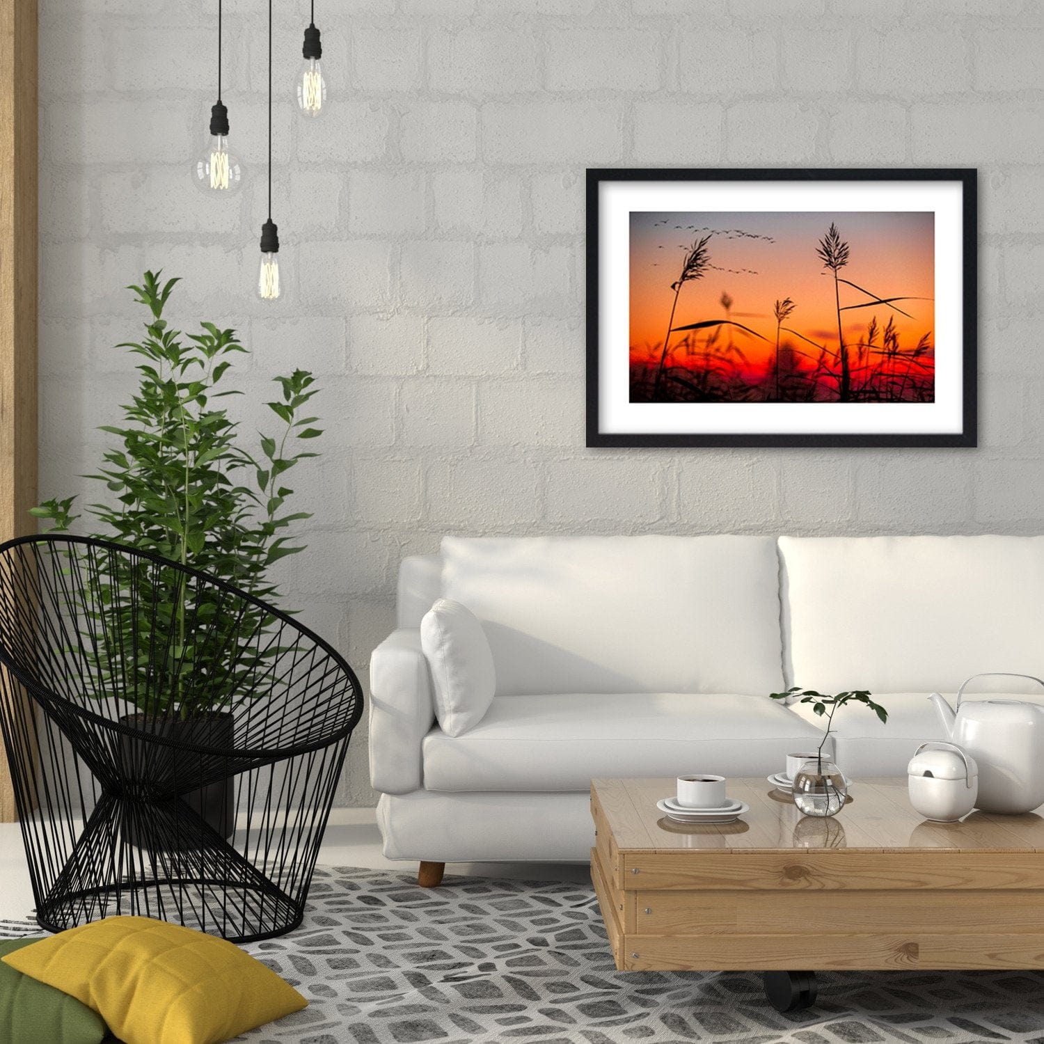 Glezna melnā rāmī - Grass At Sunset Home Trends