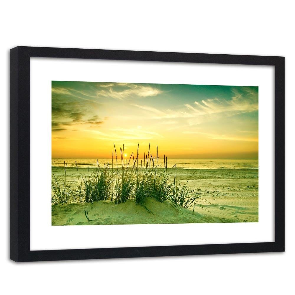 Glezna melnā rāmī - Grass On The Beach At Sunset Home Trends