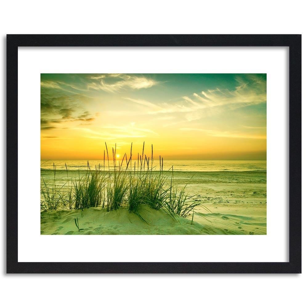 Glezna melnā rāmī - Grass On The Beach At Sunset Home Trends