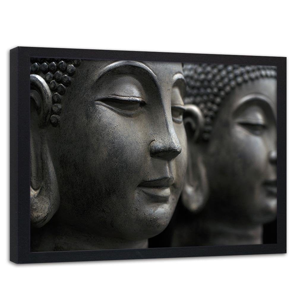 Glezna melnā rāmī - Gray Buddha Statue Home Trends