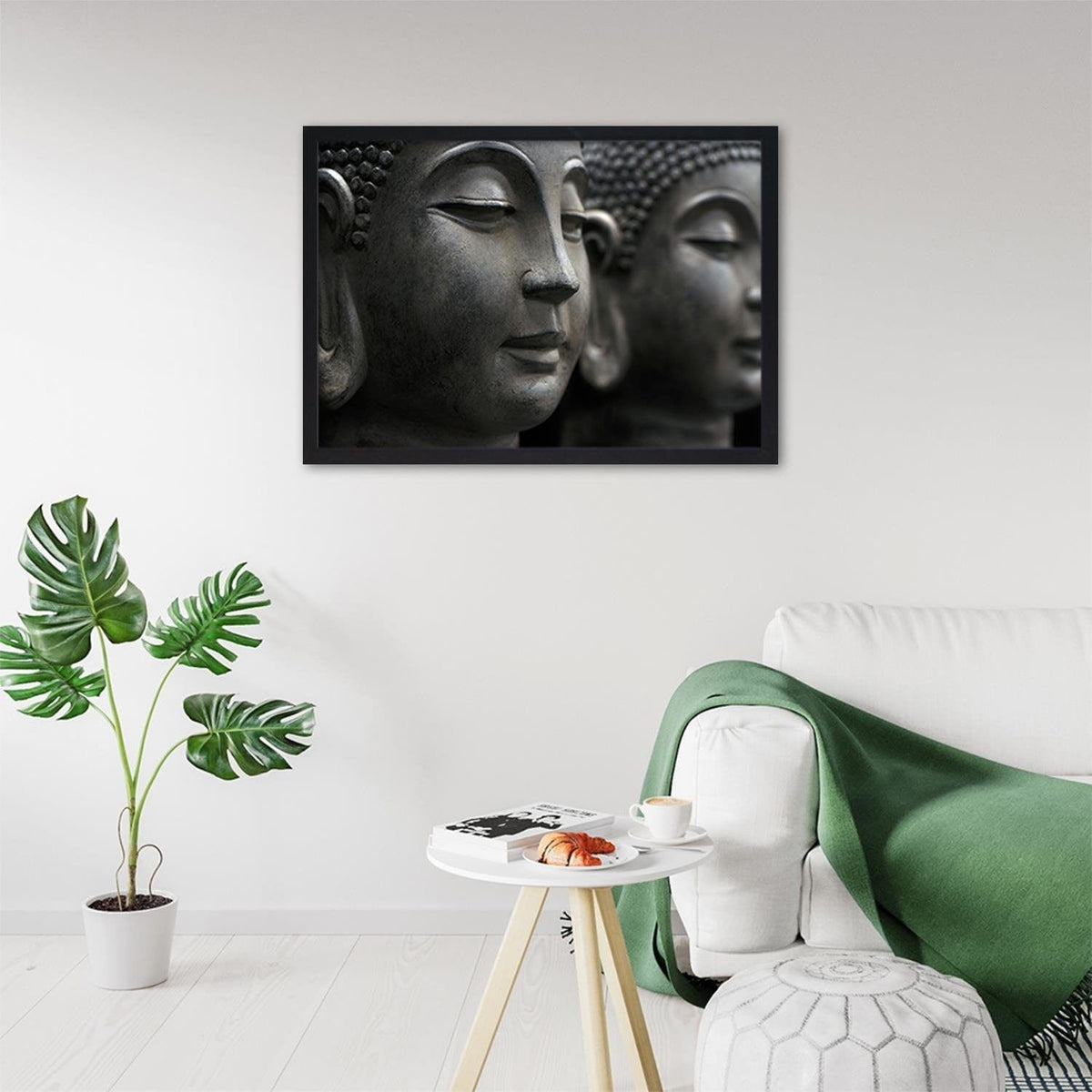 Glezna melnā rāmī - Gray Buddha Statue Home Trends