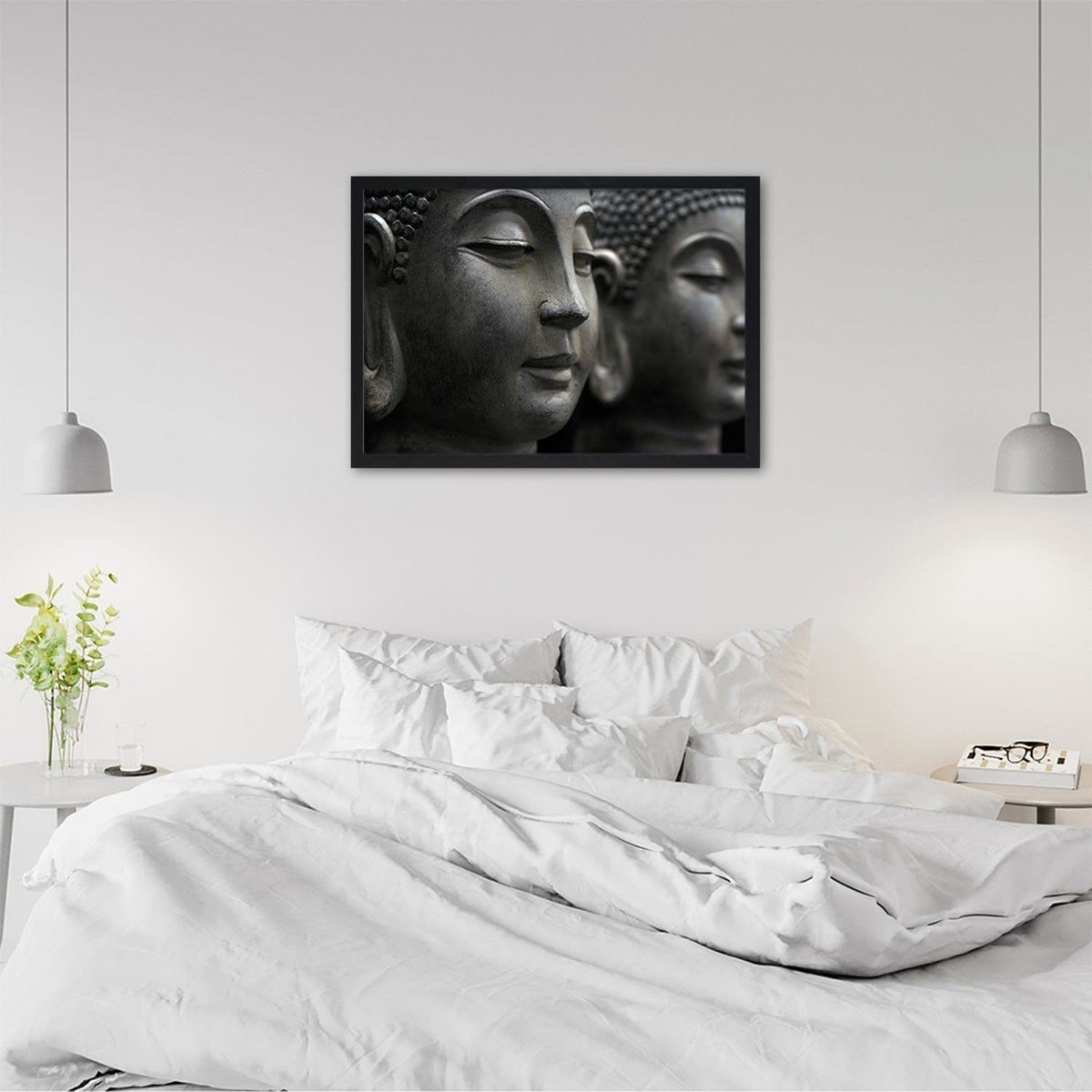 Glezna melnā rāmī - Gray Buddha Statue Home Trends