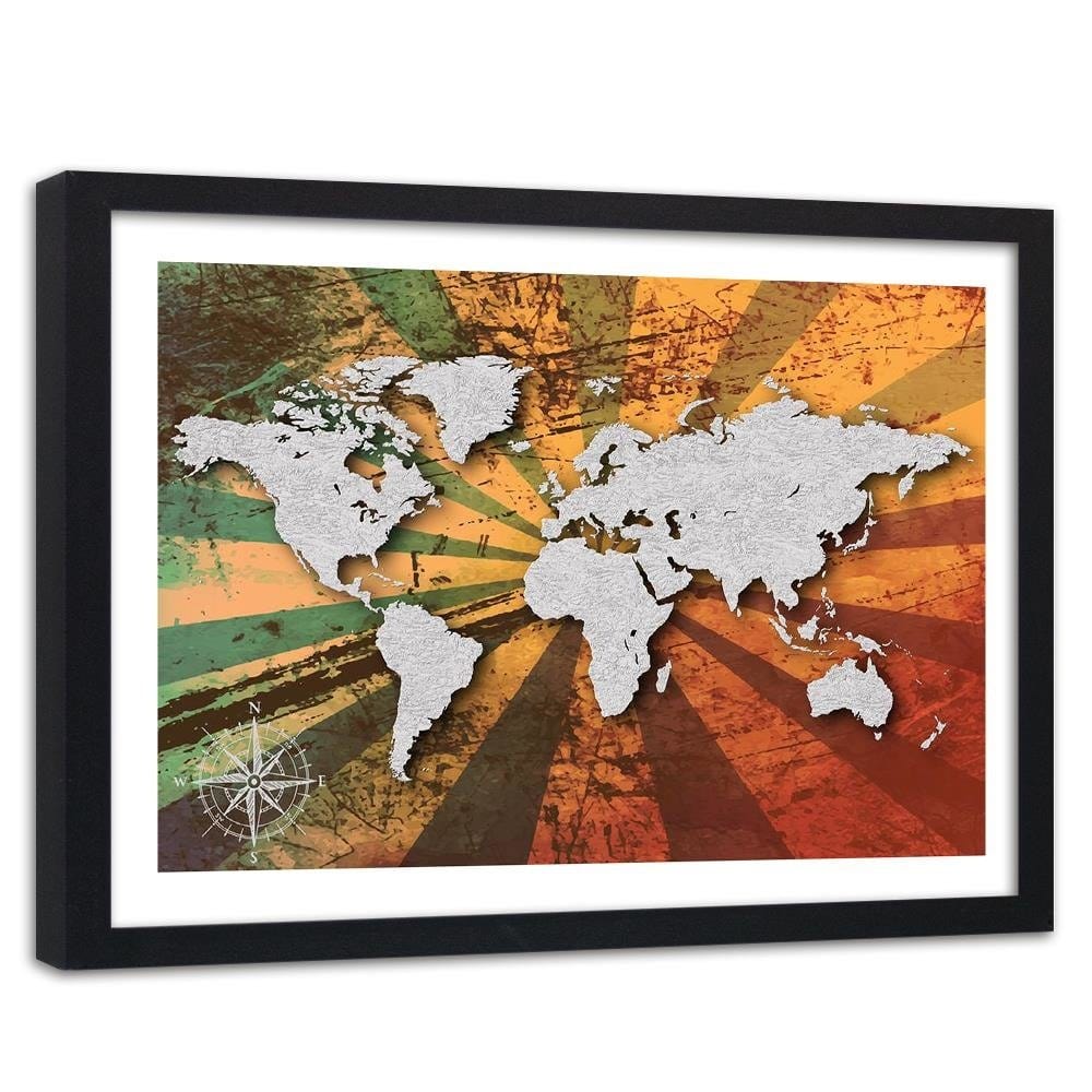 Glezna melnā rāmī - Gray Vintage World Map Home Trends