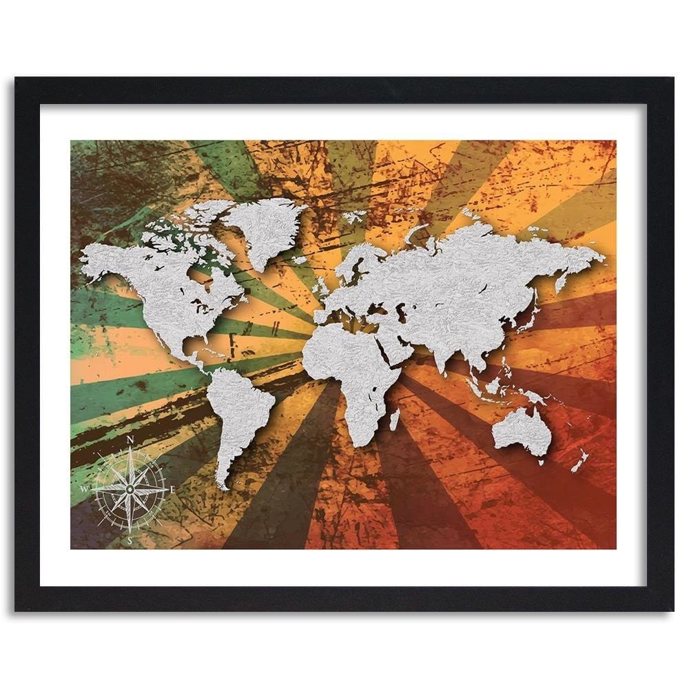 Glezna melnā rāmī - Gray Vintage World Map Home Trends