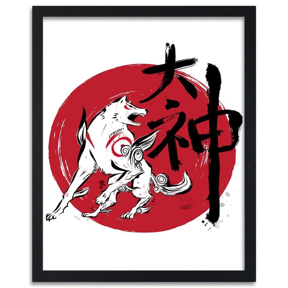 Glezna melnā rāmī - Great God Sumi-E Red Home Trends