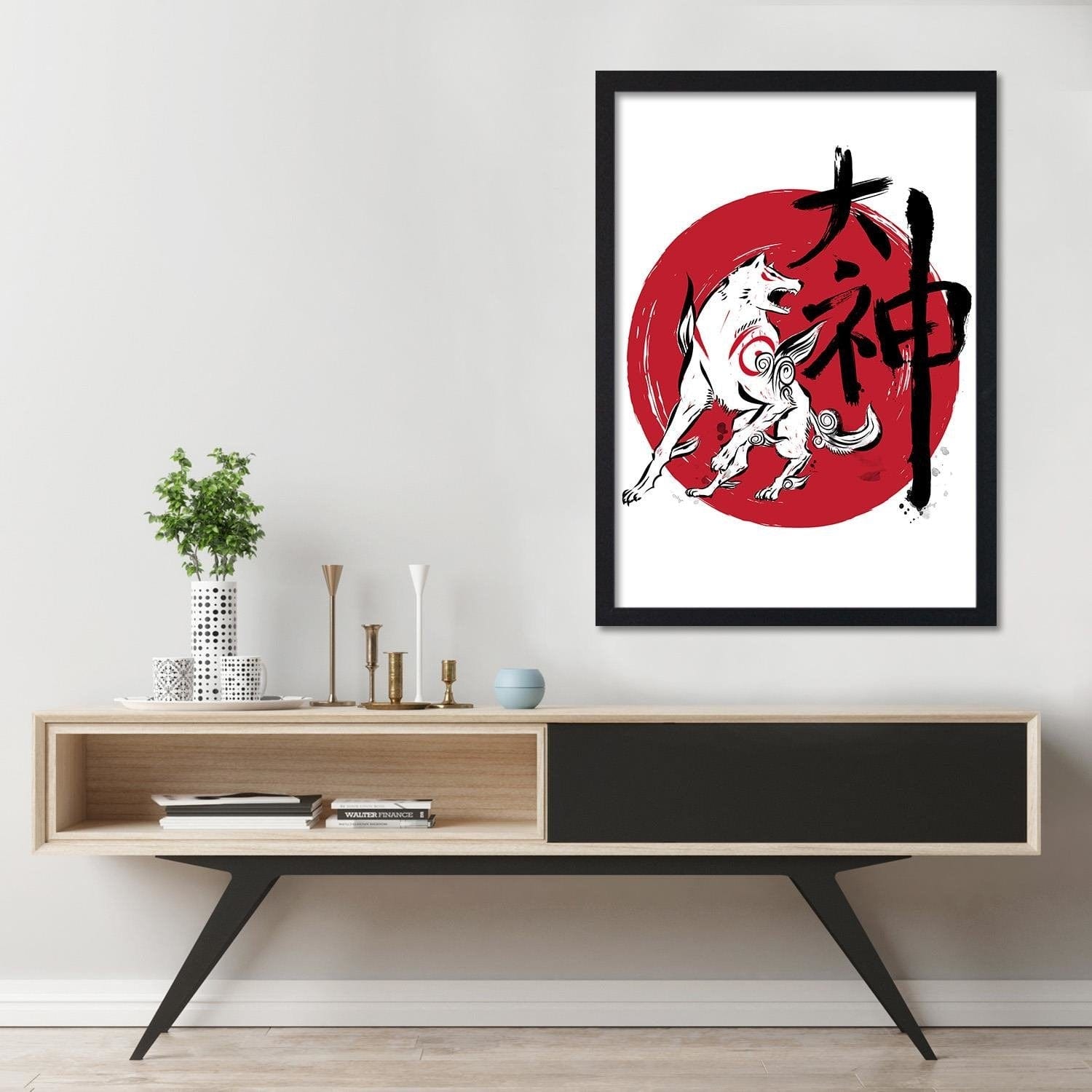 Glezna melnā rāmī - Great God Sumi-E Red Home Trends