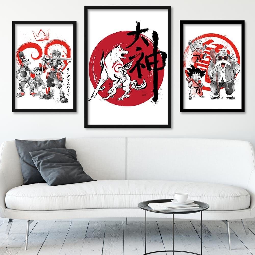 Glezna melnā rāmī - Great God Sumi-E Red Home Trends