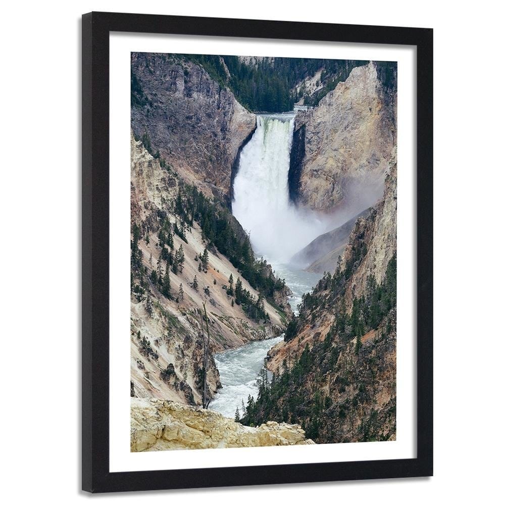 Glezna melnā rāmī - Great Waterfall In The Mountains Home Trends