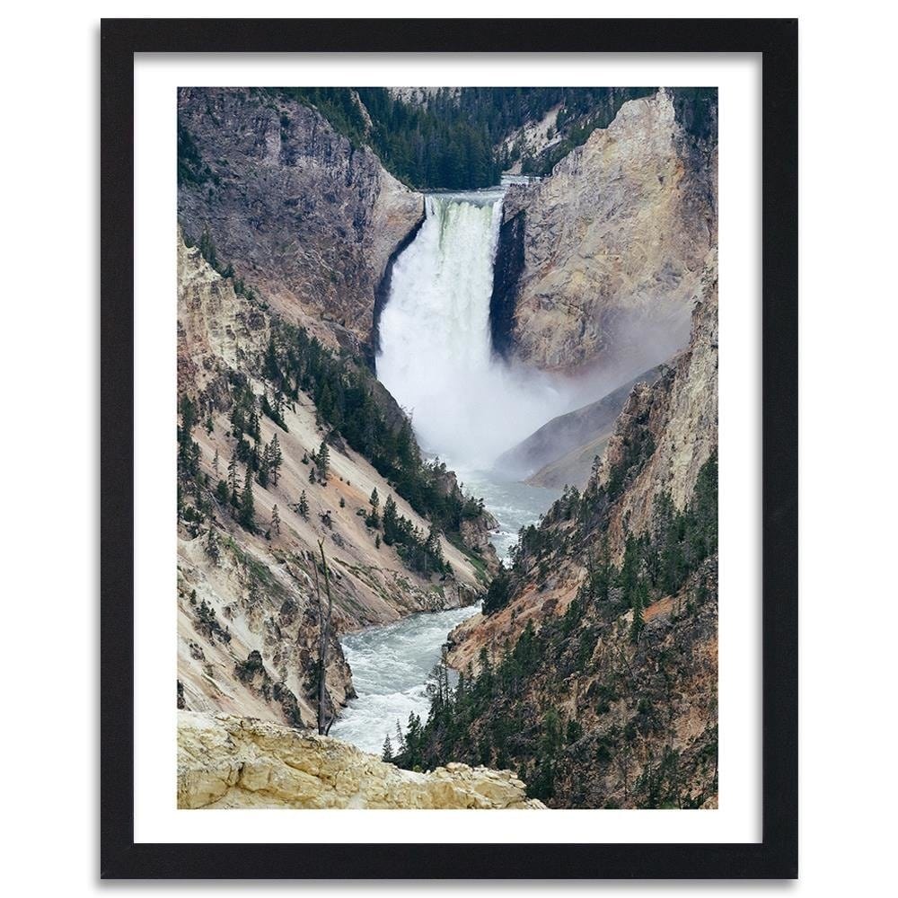 Glezna melnā rāmī - Great Waterfall In The Mountains Home Trends