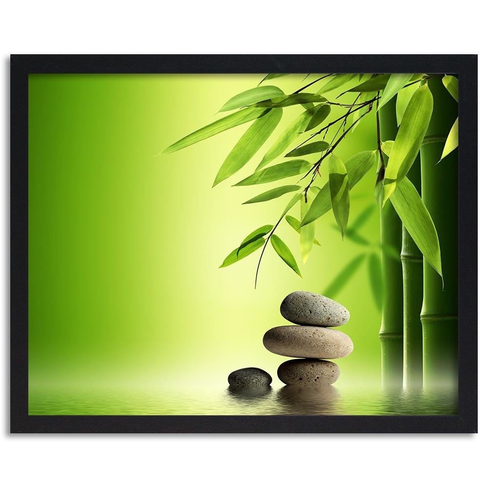 Glezna melnā rāmī - Green Bamboo And Zen Stones Home Trends