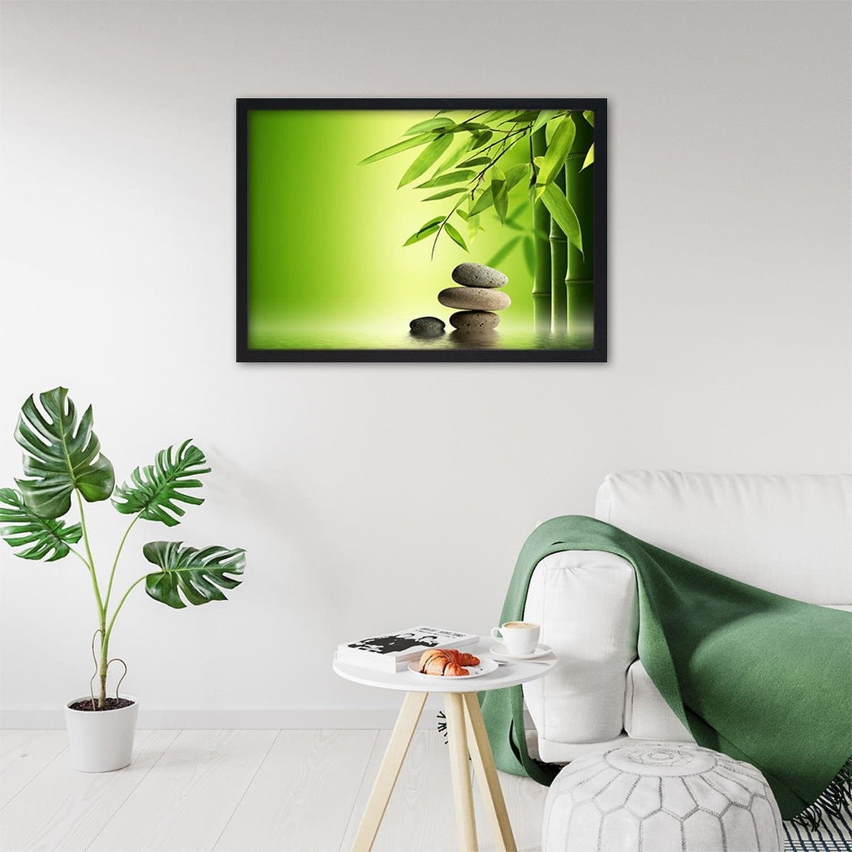 Glezna melnā rāmī - Green Bamboo And Zen Stones Home Trends