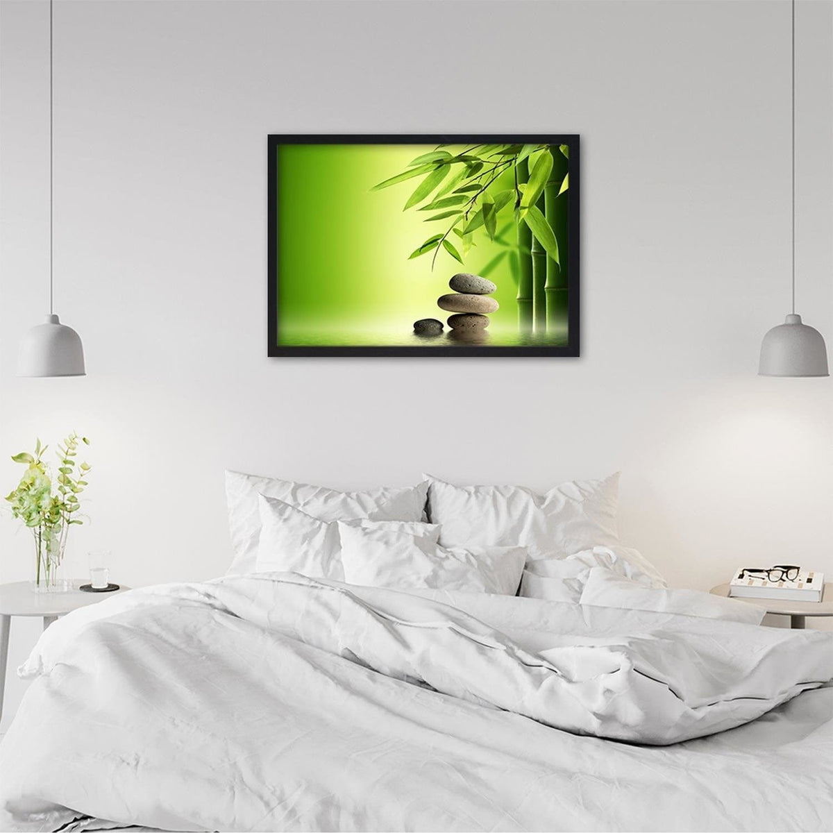 Glezna melnā rāmī - Green Bamboo And Zen Stones Home Trends