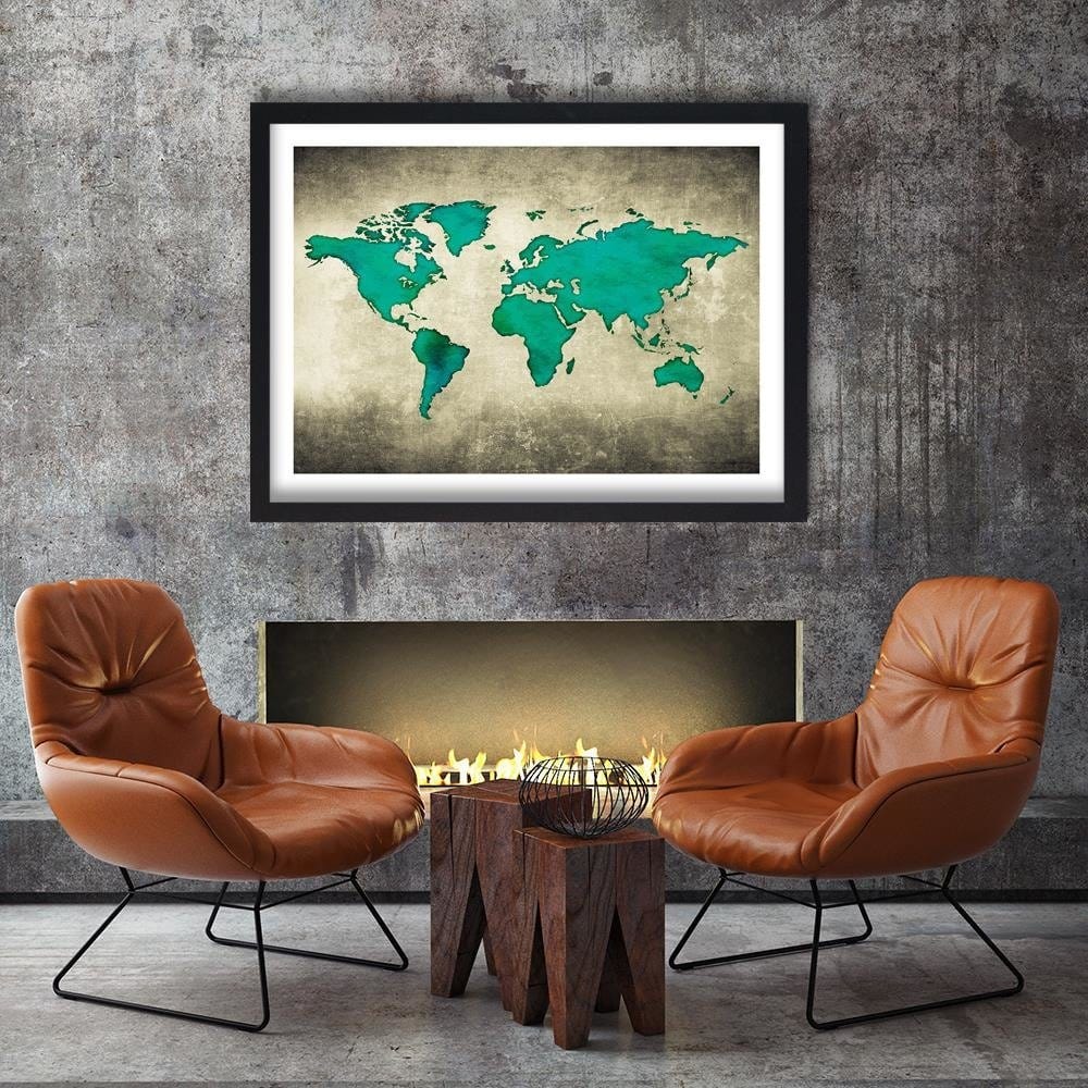 Glezna melnā rāmī - Green Map Of The World Home Trends