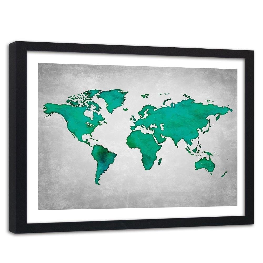 Glezna melnā rāmī - Green Map Of The World On Concrete Home Trends
