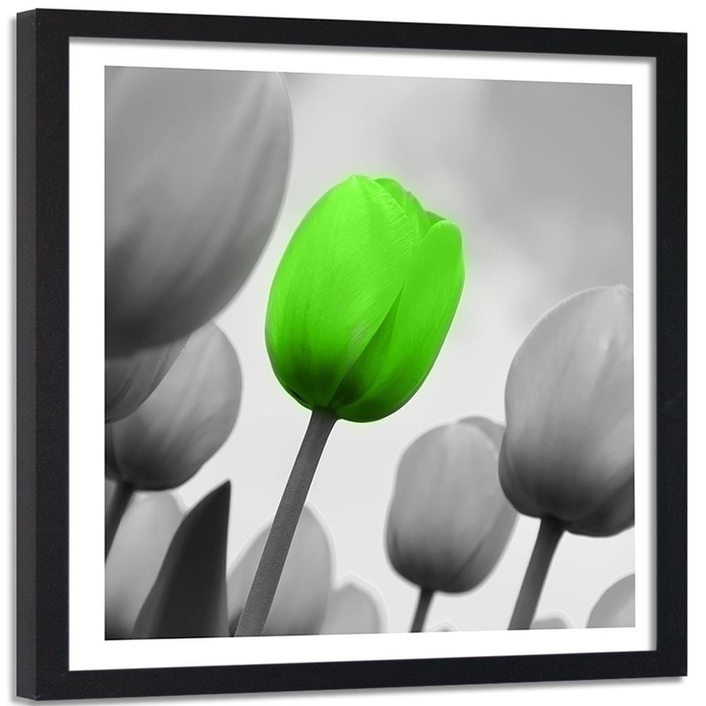 Glezna melnā rāmī - Green Poppy Flower Home Trends