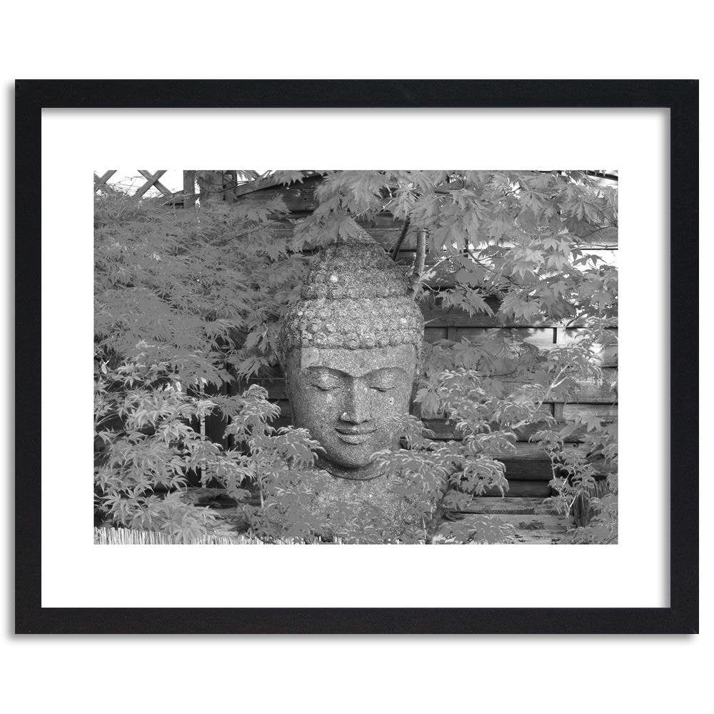 Glezna melnā rāmī - Head Of Buddha Among The Leaves Home Trends